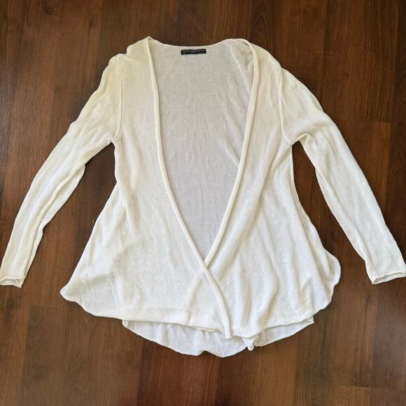 Peruvian Connection Open Front Crochet Knit Cardigan White Beachy Boho Sz L - Picture 1 of 9